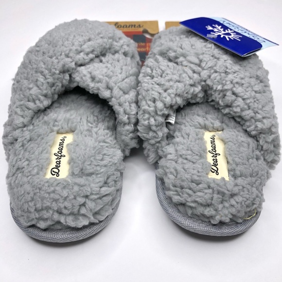 DEARFOAMS Faux Sherpa Memory Foam Slippers Very cushiony Gray /Sleet Size S 5-6 - Picture 2 of 13